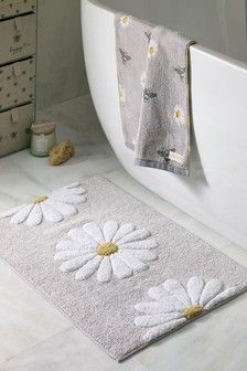 Bath Mats | Shower & Pedestal Mats | Next Official Site Rug Tufting, Buy Sofa, Cotton Bath Mats, Daisy Design, Punch Needle Patterns, Punch Needle Embroidery, Bath Or Shower, Shower Mat, Pink Daisy