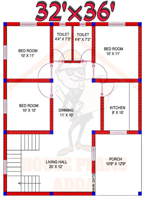 East Facing House Plan| 32'×36' Floor Plan| 3BHK Ghar Ka Naksha 36 X 36 House Plans, 32 X 36 House Plans, Small House Design Floor Plan, East Facing House Plan, Haidar Ali, Home Map Design, 30x50 House Plans, Smallest House, House Pic