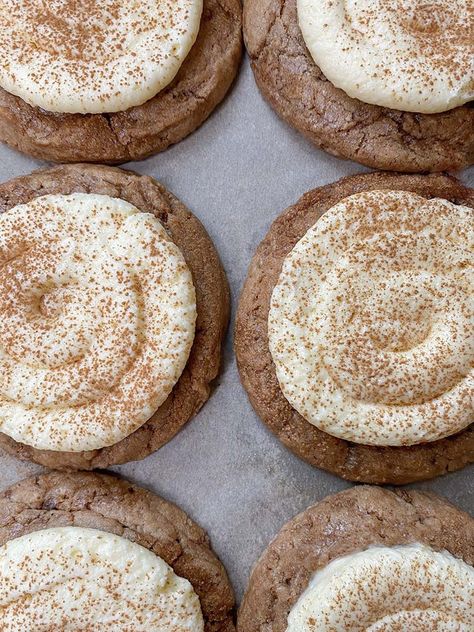 Cinnamon Roll Cookies | Ash Baber Cinnabon Cinnamon Roll Cookies, Cinnamon Crumble Cookies, Cinnamon Bun Cookies, Gourmet Cookies Recipes, Cinnamon Roll Cookies Recipe, Cinnamon Rolls Cookies, Cinnamon Cookies Recipe, Ash Baber, Cinnamon Roll Sugar Cookies