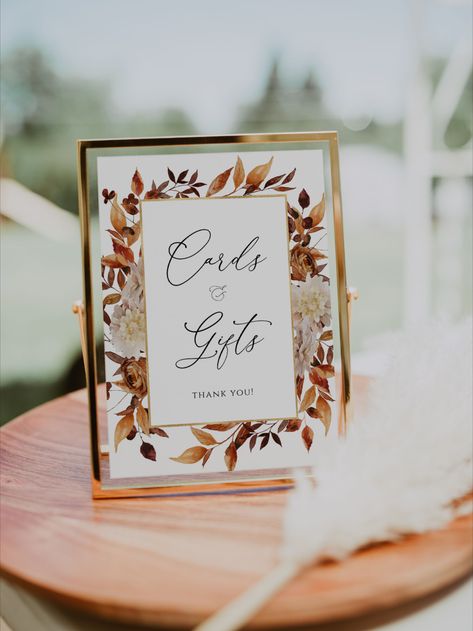 Fall Wedding Cards, Fall Wedding Sign, Fall Wedding Tables, Autumn Wedding Reception, Gift Table Signs, Budget Friendly Wedding, Signing Table Wedding, Wedding Themes Fall, Cards Sign