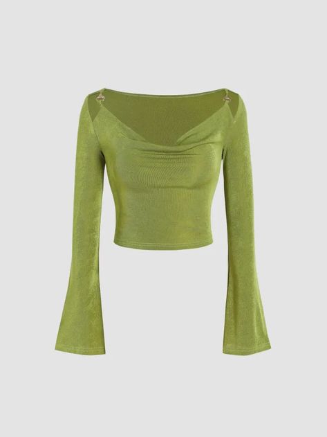 Long Sleeve Tops - Cider Live House, Concept Clothing, Cowl Neck Long Sleeve, Clothing Details, Solid Clothes, Green Tops, Material Girls, Solid Tops, Streetwear Outfit