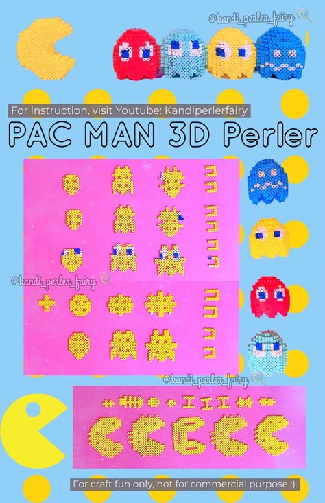 Tutorial 3D Perler DIY Pac-Man 3d Perler Bead Patterns Tutorials Easy, 3d Perler Bead Patterns Tutorials, Pac Man Ghost, Perler 3d, 3d Beads, Perler Pattern, Hama Beads 3d, Hamma Beads Ideas, Easy Perler Bead Patterns