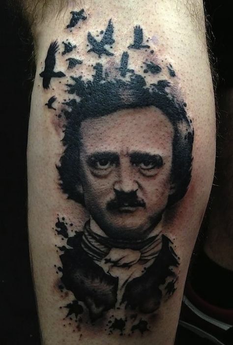 Edgar Alan Poe by Vinny Romanelli ... Edgar Allen Poe Tattoo, Poe Tattoo, Writer Tattoo, Historical Tattoos, Tattoo Nightmares, Victorian Tattoo, Tattoo Zeichnungen, Tattoo For Son, Allen Poe