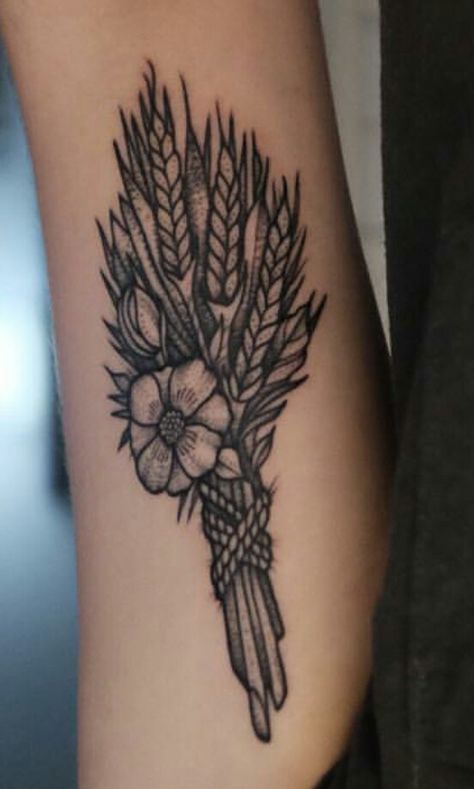 Wheat tattoo Wheat And Poppy Tattoo, Grain Tattoo Wheat, Braided Sweetgrass Tattoo, Wheat Grass Tattoo, Sweet Grass Tattoo, Sweetgrass Tattoo, Farm Tattoo Ideas, Farm Tattoos For Women, Farm Tattoos