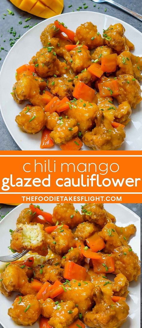 Tofu With Peanut Sauce, Mango Glaze, Asian Tofu, Resep Vegan, Cauliflower Vegan, Crispy Cauliflower, Chili Mango, Peanut Sauce Recipe, Vegan Cauliflower