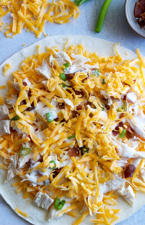 Chicken Bacon Ranch Burrito, Chicken Bacon Ranch Quesadilla, Baked Chimichangas, Sour Cream Ranch Dressing, Postpartum Prep, Apartment Recipes, Quesadilla Recipes Easy, Shredded Rotisserie Chicken, Chicken Quesadilla Recipe