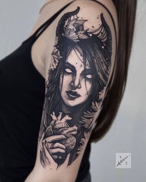 Demon tattoo by Helena Zołotych (@bobavhett) from Wroclaw, Poland #polandtattoo #tattoopoland  #wroclawtattoo #tattoowroclaw #darkwork #darktattoo #girltattoo #cattattoo #sharktattoo #sleevetattoo #demontattoo #sculltattoo #fairytattoo Tatuaje Trash Polka, Poland Tattoo, Satanic Tattoos, Tattoo Lettering Styles, Dragon Tattoo For Women, Scary Tattoos, Creepy Tattoos, Arm Sleeve Tattoos, Line Work Tattoo