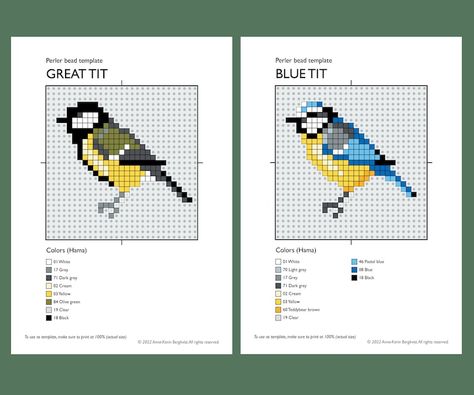 Forest Birds Perler Template - Etsy Denmark Perler Beads Birds, Bird Perler Bead Patterns, Perler Bead Bird, Forest Birds, Emoji Patterns, 3d Christmas Tree, Perler Bead Templates, Bird Beads, Christmas Gift List