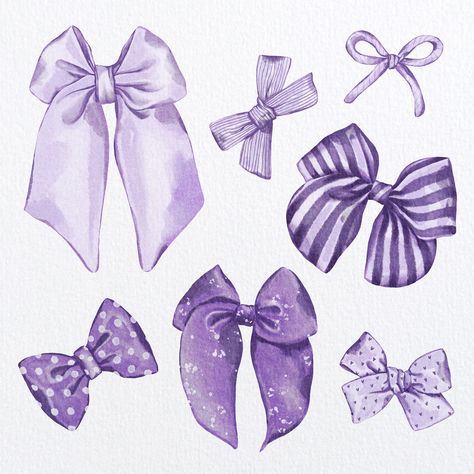 Purple bows💜 I used my own Bundle of Brushes for Procreate. This Watercolor clipart available in my Etsy shop with discount! Also, you can find other sets and Procreate tools there. Check it out. Click the link in bio. Purple Bow Aesthetic, Purple Cute Aesthetic, Purple Graphic Design, Iphone Wallpaer, Purple Clipart, Procreate Tools, Purple Notebook, Linen Board, Bow Drawing