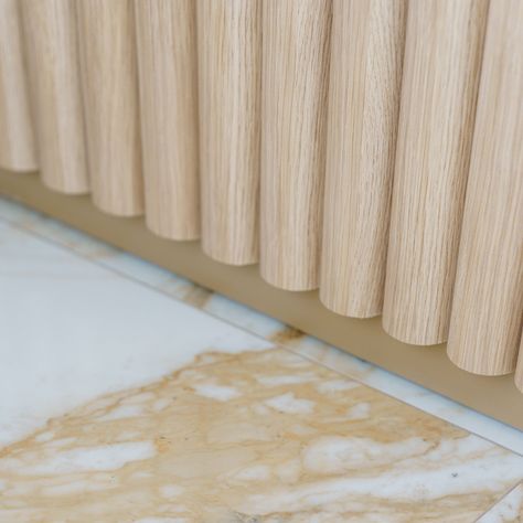 It's all about the details! @beaumont.tiles Calacatta marble flooring paired with @polytec Natural Oak Steccawood half round with brushed gold trim for a stand out reception desk. Photography by @joshuahoganphotography. @marina_cosmeticinjector Polytec Steccawood, Fluted Reception Desk, Round Reception Desk, Desk Photography, Calacatta Marble Floor, Stone Reception Desk, Beaumont Tiles, Victoria Station, Kitchen Interiors