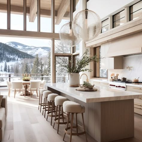 Luxury Mountain Home Kitchen, California Mansion Interior, Luxurious Mountain Homes, Alpine Kitchen Interior Design, Luxury Mountain House Interior, Modern Livingrooms Design With Fireplace, Modern Farmhouse Mansion Interior, Chic Mountain Home, Colorado Dream Home