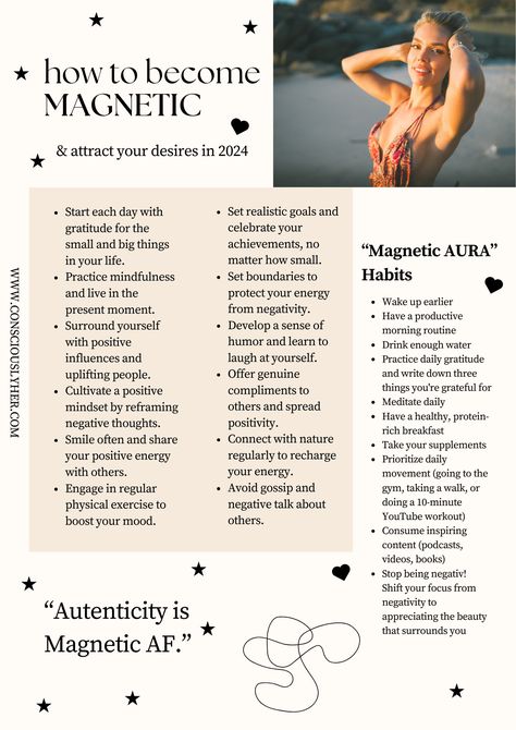 Ready to turn heads and attract abundance?  Unleash your magnetic personality in 2024 with these transformative tips! #MagneticMindset #Attraction2024 Magnetic Energy Aesthetic, How To Be Magnetic, To Be Magnetic, Magnetic Personality, Be Magnetic, Attract People, Becoming A Better You, Personal Growth Plan, Attract Abundance