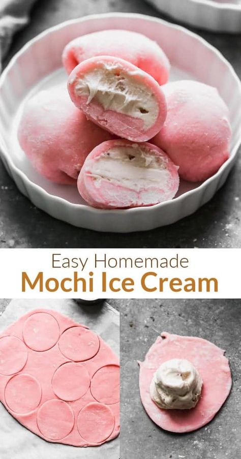 Homemade Mochi Ice Cream is a sweet and chewy Japanese rice cake filled with your choice of ice cream in a soft, slightly chewy, sweet rice dough. You won't believe how easy it is to make yourself! via @betrfromscratch Strawberry Ice Cream Mochi Recipe, How To Make Mochi Ice Cream Recipes, Making Mochi Ice Cream, My Mochi Ice Cream, How Make Mochi, Easy Homemade Mochi, Mochi Making Videos, How Do You Make Mochi, How To Make Mochi With Cornstarch