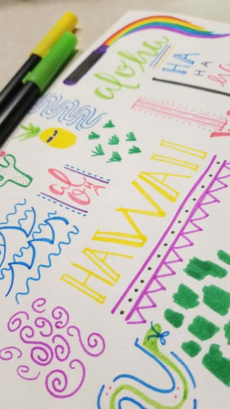 Hawaii Doodles, January Bullet Journal, Doodles Art, Hawaii Aloha, Doodle Art Journals, Brush Pens, Bullet Journal Doodles, Diy Journal, Flower Doodles