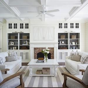 Muskoka Living - living rooms - hardwood floors, brick fireplace surround, red brick fireplace surround, fireplace, fireplace built-ins, bui... Color Palette For Home, Beach Home Interiors, Coastal Living Rooms, Lounge Design, White Living, White Living Room, Living Room White, Design Del Prodotto, Cool Ideas