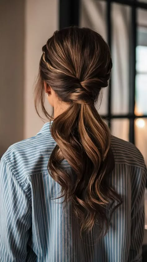 27 Trendy Winter Formal Hairstyles 2024-2025: Curls, Updos, Braids, Ponytails, Short and Long Hair Ideas Hair Styles Pony, Occasional Hairstyles, Easy Styles For Short Hair, Formal Hair Down, Medium Hair Ponytail, Eid Hairstyles, Winter Formal Hairstyles, Hairstyles For Winter, Effortless Curls