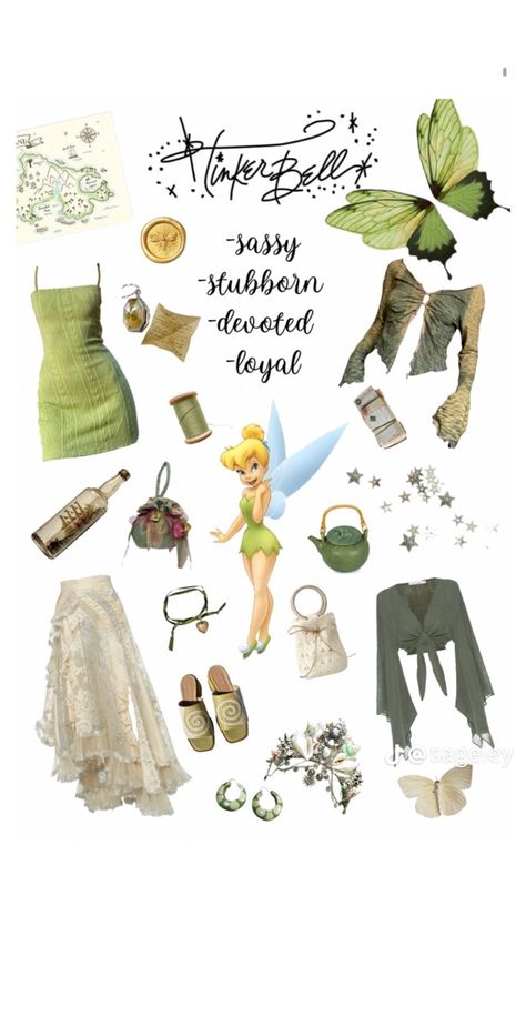 Fairy Tale Outfit Ideas, Disney Core Outfit, Tinkerbell Aesthetic Outfit, Tinker Bell Inspired Outfits, Tinkerbell Outfit Ideas, Tinkerbell Inspired Outfits, Salem Core, Tinker Bell Aesthetic, Disney Fairies Costumes