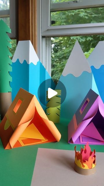 Miniature Tent Diy, Camper Crafts For Kids, Tent Craft Preschool, Tent Crafts For Kids, Diy Tents For Kids, Tent Template, Diy Kids Tent, Tent Craft, Camping Illustration