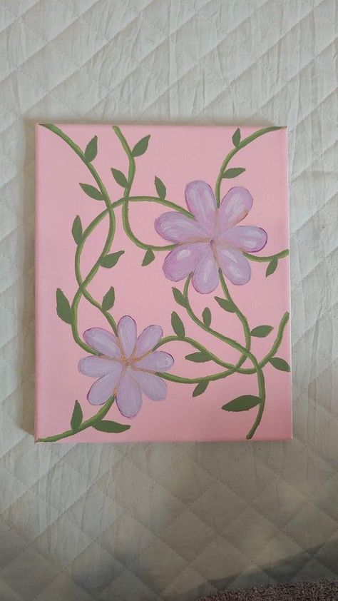 Background Painting Ideas On Canvas, Pink Background Painting, Background Painting Ideas, Flowers On Vines, Flowers On A Vine, Cute Easy Paintings, Background Painting, Canvas Drawing, Hippie Painting