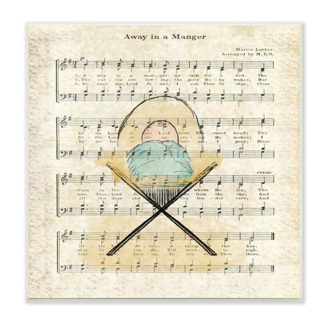 Stupell Industries Baby Jesus Cradle Away In Manger Musical Script Wall Art | Michaels Musical Script, Oversize Artwork, Black Framed Wall Art, Stretched Canvas Wall Art, Wall Art Plaques, Brown And Blue, Christmas Wall Decor, Lithograph Print, Stupell Industries