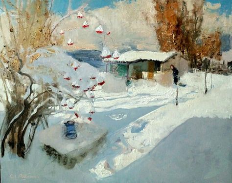 Winter Paintings, Snowy Village, Winter Mood, Snow Art, Village Scene, Winter Street, Russian Artists, Russian Art, Street Scenes