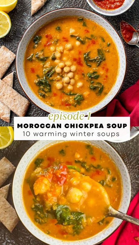 Moroccan Chickpea Soup Recipe Moroccan Chickpea Soup, Moroccan Soup, Moroccan Chickpea, Easy Soup Recipe, Hearty Soup Recipes, Chickpea Soup, Chickpea Recipes, Winter Soups, Creamy Soup