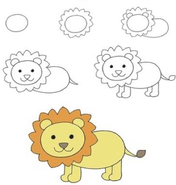 Easy Kid Drawings Step By Step, Animal Drawing Tutorial Easy, Simple Drawing For Kindergarten, Easy Drawings For Preschoolers, Draw Lion Easy For Kids, Step By Step Drawing For Preschoolers, Cute Easy Animal Drawings Step By Step, Step By Step Drawing For Kindergarten, How To Draw A Lion Easy