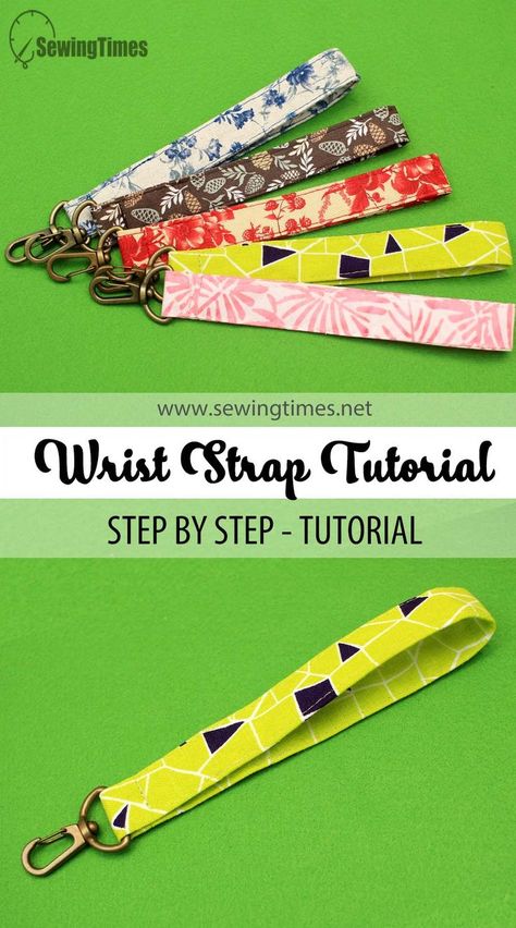 WRISTLET STRAP TUTORIAL | How to make wristlet for bag or pouch [sewingtimes] Diy Purse Strap Ideas, Wristlet Patterns Free, Wristlet Wallet Pattern, Wristlet Sewing Pattern, Keychain Diy Easy, Wristlet Tutorial, Diy Key Fob, Quilters Bag, Key Fobs Diy