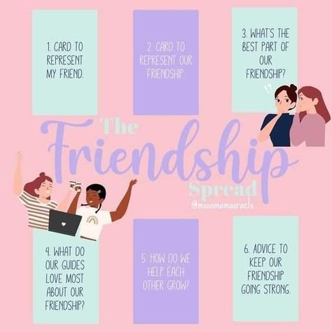 Tarot Spreads For Friendships, Tarot Spreads Friendship, Friendship Tarot Spread, Friendship Tarot, Runes Divination, Tarot Card Meanings Cheat Sheets, Love Tarot Spread, Kawaii Witch, Oracle Card Spreads