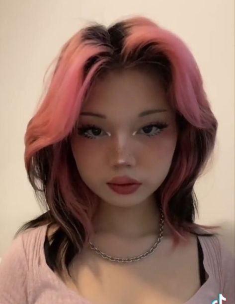 Black Pink Hair, Pink Hair Streaks, Pink And Black Hair, Short Brown Hair, Hair Streaks, Dyed Hair Inspiration, Multicolored Hair, Pretty Hair Color, Haircuts Straight Hair