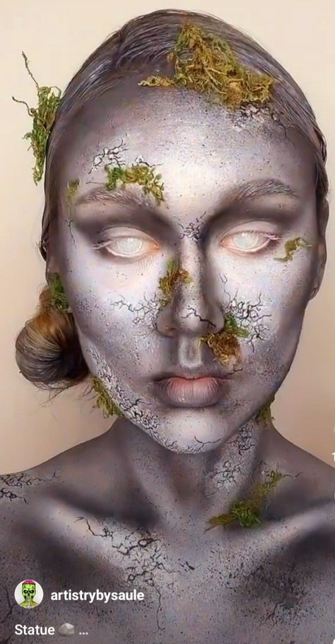 Gargoyle Makeup, Mold Makeup Look, Nature Inspired Makeup, Gory Makeup Ideas, Moss Makeup Looks, Drowned Makeup, Moss Makeup, Swamp Creature Makeup, Wood Nymph Makeup