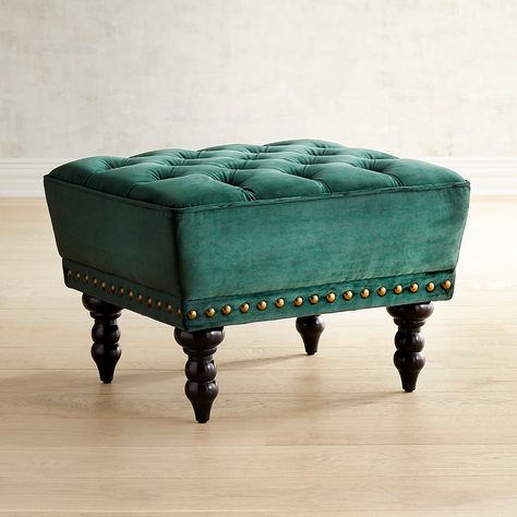 Chas Emerald Velvet Ottoman Nailhead Furniture, Bamboo Dining Chairs, Brown Ottoman, Oversized Chair Living Room, Emerald Velvet, Velvet Footstool, Porch Chairs, Armchair With Ottoman, Velvet Furniture