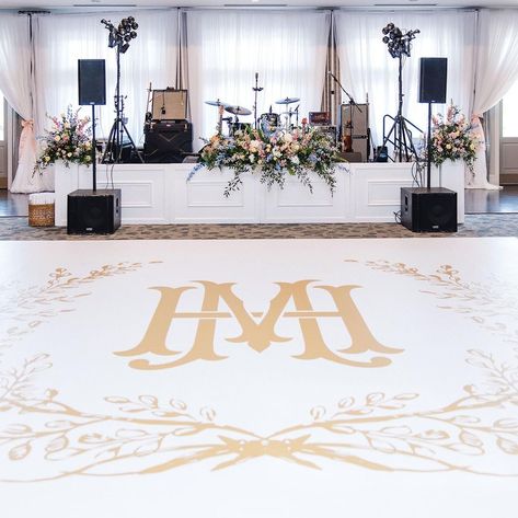 White Vinyl Dance Floor Wedding, Monogram Dance Floor, Band Stage, Dance Floor Vinyl, Dance Floor Wedding, Fine Stationery, Wedding Logo, Wedding Logos, On The Dance Floor