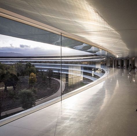 Apple Park Visitor Center | Foster + Partners Apple Architecture, Apple Hq, Apple Campus 2, Apple Store Design, Apple Headquarters, Apple Office, Apple Building, Office Landscape, Curtain Wall Detail