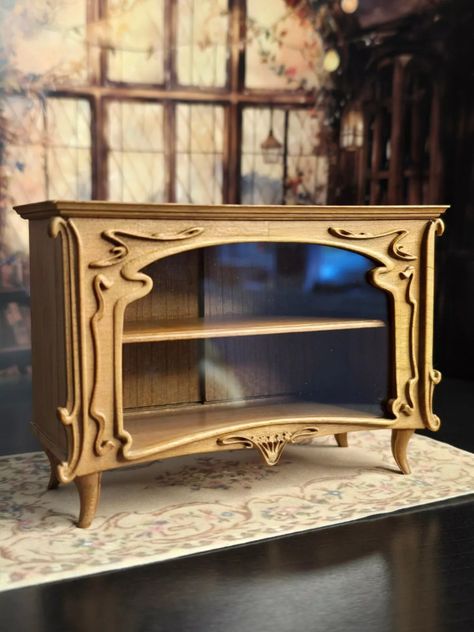 Artisan Miniature Dollhouse Art Nouveau Sm Display Cabinet Taller Targioni Spain | eBay Small Display Cabinet, Dollhouse Art, Gothic Dollhouse, Miniature Dollhouse Furniture, Tiny Treasures, Miniature Dollhouse, Small Things, Display Cabinet, Dollhouse Furniture