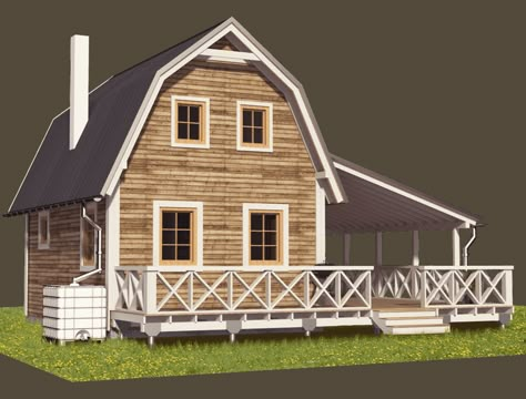 Gambrel Barn House, Wooden House Plans, Loft Diy, Micro House Plans, Gambrel House, Small Cottage Plans, Gambrel Barn, Gambrel Style, Micro Homes