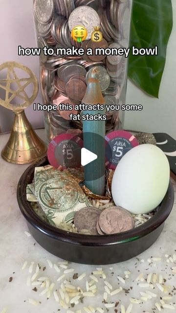 Megan | witch tips on Instagram: "how to make a money bowl. make a money bowl on the first of the month, new moon, Thursday, or whenever your finances need a boost. light the candle to activate, and make sure to ‘feed’ it frequently with more money + herbs. #moneybowl  #beginnerwitch #firstofthemonthritual #abundanceritual #easyspells #moneymagic #witchtok" Making A Money Bowl, Money Bowls Witchcraft, How To Make A Money Bowl, Money Bowl Ideas, Money Bowl Ingredients, Money Bowl Witchcraft, Money Bowl Spell, Feng Shui Money Bowl, Money Herbs