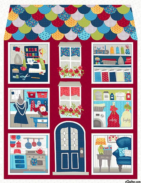 Crafty Studio - Seamstress Dollhouse - 36" x 44" PANEL Dollhouse Quilt, Fabric Panel Quilts, Sewing Essentials, Studio Studio, House Quilts, Panel Quilts, Craft Studio, Free Quilting, Cotton Quilting Fabric