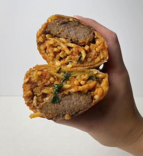 Spaghetti, meet Burrito. You were "meat" to be 🍝🌯 Tortilla Wraps, Chopped Spinach, Spaghetti And Meatballs, Pasta Sauce, Italian Seasoning, Shredded Cheese, Burritos, Dream Come True, Meatballs