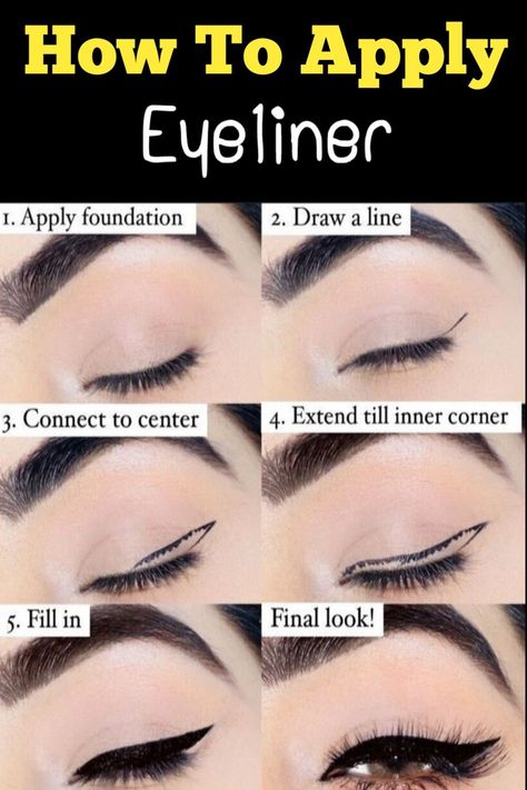 How to apply eyeliner for makeup tips : step by step how to apply eyeliner. Check out the image and follow for more -------------- #makeup #makeuphacks #makeuptricks #makeuptip #perfectmakeup #MakeupTrends #PoutPerfectionMarvels #GlamGoddessMaven #LuminousLidsMustHaves Eye Makeup Guide, Makeup Tips Eyeshadow, Eyeliner Techniques, Eyeliner For Beginners, Beginners Eye Makeup, Eye Makeup Techniques, Makeup Artist Tips, Face Makeup Tips, Face Makeup Tutorial