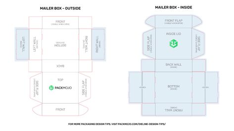 Need a dieline to design your packaging on? Download PackMojo's mailer box and folding carton box dielines here. Mailer Box Template, Packaging Layout, Box Dieline, Mailer Box Design, Mailer Box Packaging, Box Packaging Templates, Packaging Dielines, Dieline Packaging, Box Design Templates