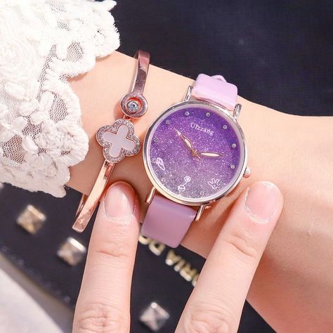 Add bling to your complete fashion look with a fashion watches girls beautiful. Check this Kawaii Numeric Violet Glitter Cute Watches For Women Casual for classy watches women simple ideas. Kalung Aesthetic, Aesthetic Watches, Stylish Watches For Girls, Classy Watches, Watches Women Simple, Purple Watch, Classy Watch, Glass Shoes, Cute Watches