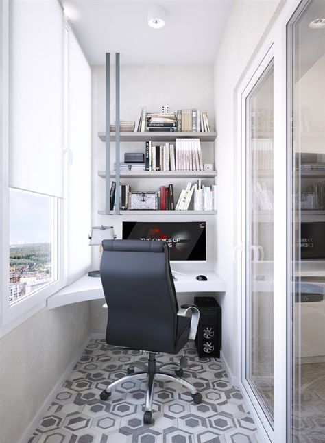 47 Turning Small Balcony into Home Office Ideas - Balcony Decoration Ideas in Every Unique Detail Office In A Small Space, Small Apartment Office, Tiny Home Office, Small Office Design, Cool Office Space, Small Space Office, Best Office Chair, Palette Design, Apartment Office