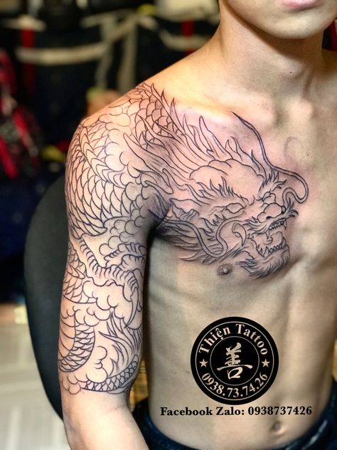 Dragon Tattoo Face, Dragon Tattoo Forearm, Dragon Tattoo Shoulder, Shen Long Tattoo, Dragon Tattoo Chest, Dragon Tattoo Arm, Dragon Head Tattoo, Asian Dragon Tattoo, Dragon Tattoos For Men