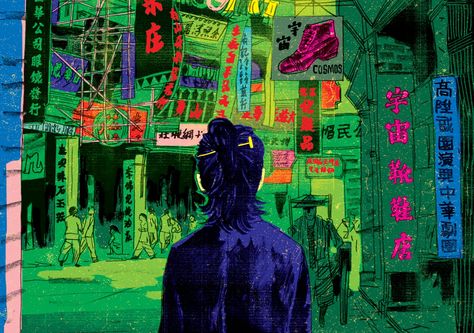 Asian futurism cyberpunk art of a man in a street market Asian Futurism, Chinese Icon, Asian Art Museum, San Francisco Museums, Colossal Art, Dragon Boat Festival, Cyberpunk Aesthetic, Modern Crafts, Retro Futuristic