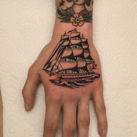 Tattoo uploaded by Tattoodo • King of the sea tattoo by Vince Pages #VincePages #handtattoos #color #traditional #ship #ocean #boat #sails #sea #flags #sailor #maritime #travel #tattoooftheday • Tattoodo Traditional Ship Tattoo, Traditional Tattoo Man, Sailboat Tattoo, Boat Tattoo, Sailor Tattoos, Traditional Tattoo Sleeve, Tattoo Master, Ship Tattoo, American Tattoos