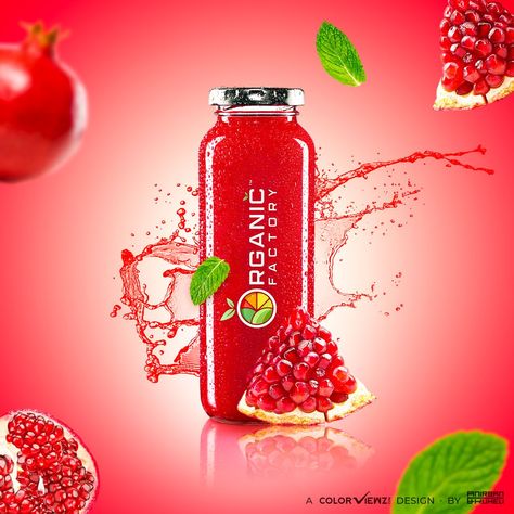 Juice Posters Design, Fruit Product Design, Juice Design Poster, Pomegranate Graphic Design, Juice Poster Design Creative, Graphic Design Posters Product, Product Graphic Design Poster, Juice Ads Design, Bottle Poster Design