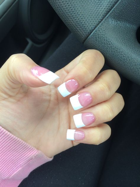 Pink Nails On Natural Nails, 2000s French Tip Nails Short, 2000s French Tip Nails Long, Short Thick French Tip Nails, Short French Tip Acrylic Nails 2000s, French Tip Nails Small Nail Bed, French Manicure Early 2000s, Long French Nails, French Manicure Nails