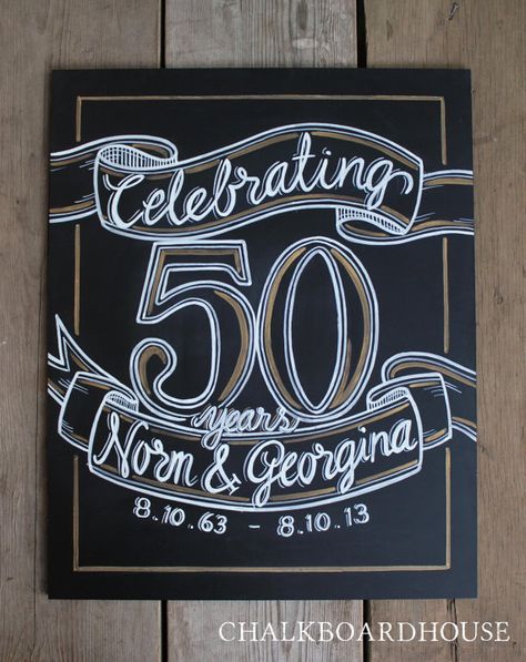 50th Anniversary Chalkboard Signs, Anniversary Chalkboard Art, Chalkboard House, Anniversary Chalkboard, 40th Anniversary Ideas, Mom Dad Anniversary, Anniversary Plans, 50 Anniversary, 50th Wedding Anniversary Party