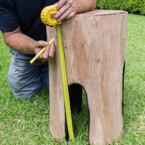 Hollow Logs Ideas, Log Design Ideas Woods, Log Furniture Diy, Tree Stumps Diy, Burnt Timber, Log Side Table, Log Chairs, Log Stools, Wood Log Crafts